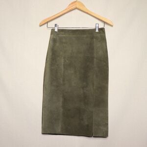 Genuine Leather Suede Midi Skirt Olive